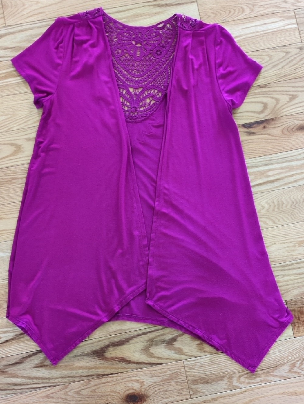 Apt. 9 Open-Front Cardigan Sweater with Lace Back. Size S. Magenta - Picture 6 of 8